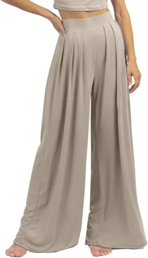 Womens Wide Leg Pants Casual Palazzo Flowy Pleated Trouser Woman Elastic High Waisted Loose Fit Lounge Pant Comfy 2025