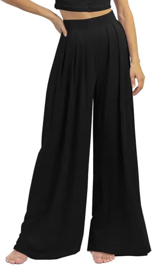 Womens Wide Leg Pants Casual Palazzo Flowy Pleated Trouser Woman Elastic High Waisted Loose Fit Lounge Pant Comfy 2025