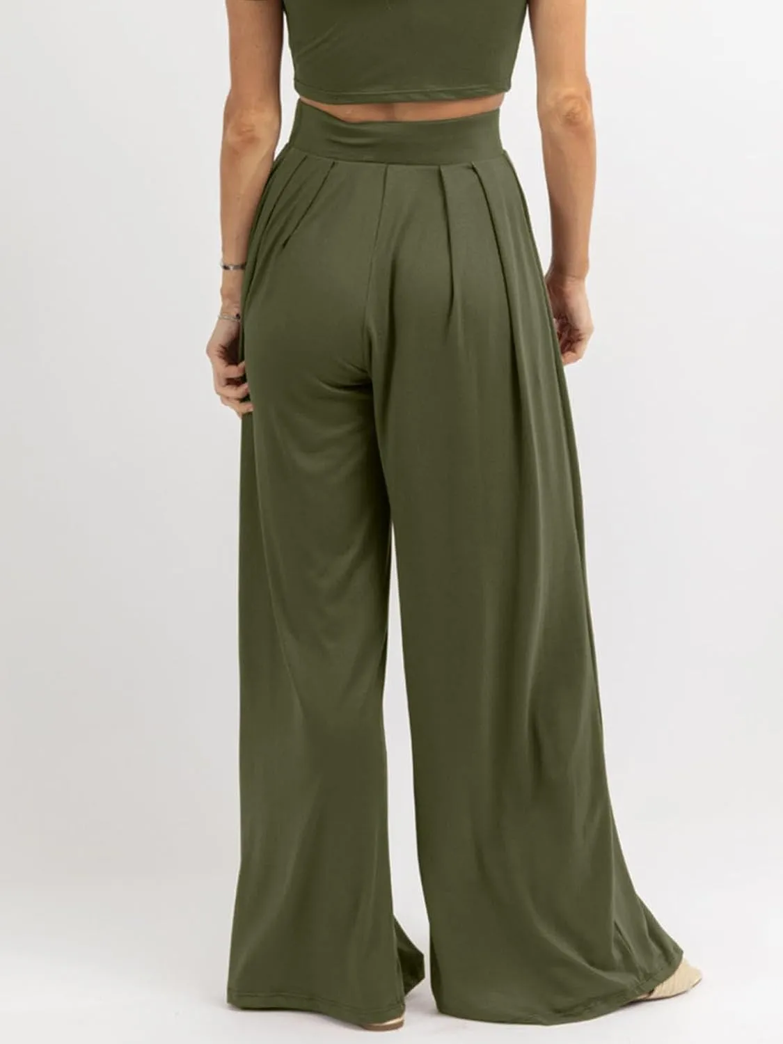 Womens Wide Leg Pants Casual Palazzo Flowy Pleated Trouser Woman Elastic High Waisted Loose Fit Lounge Pant Comfy 2025