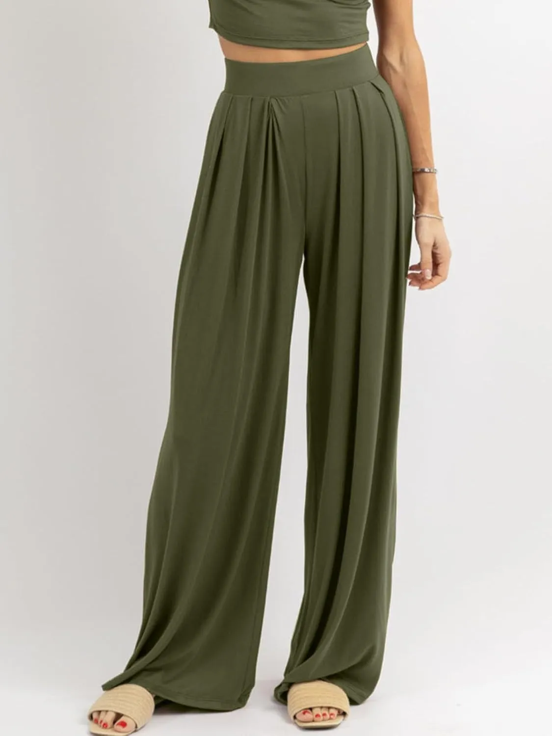 Womens Wide Leg Pants Casual Palazzo Flowy Pleated Trouser Woman Elastic High Waisted Loose Fit Lounge Pant Comfy 2025