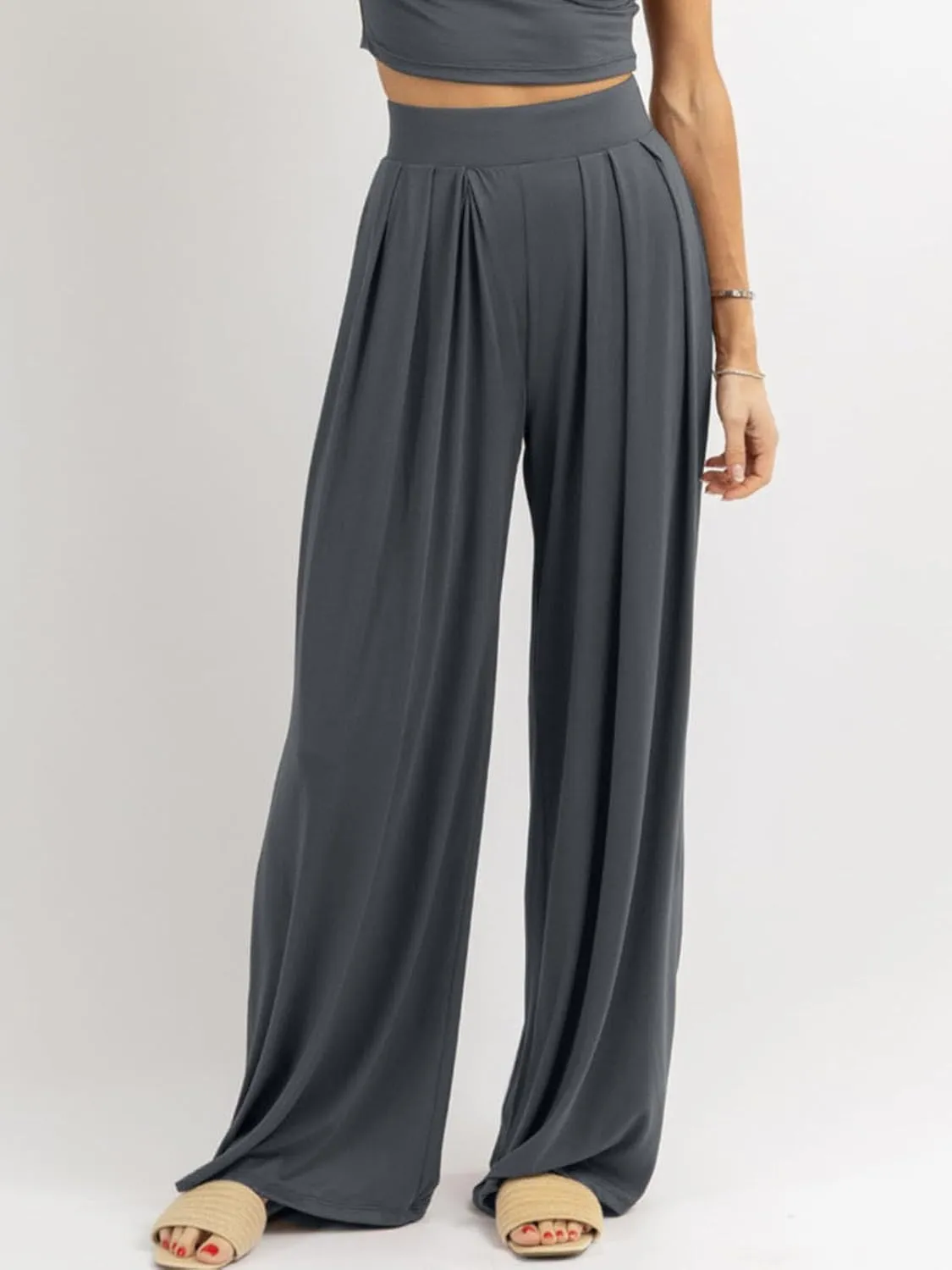 Womens Wide Leg Pants Casual Palazzo Flowy Pleated Trouser Woman Elastic High Waisted Loose Fit Lounge Pant Comfy 2025
