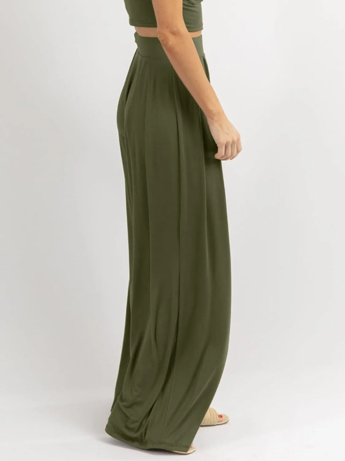 Womens Wide Leg Pants Casual Palazzo Flowy Pleated Trouser Woman Elastic High Waisted Loose Fit Lounge Pant Comfy 2025