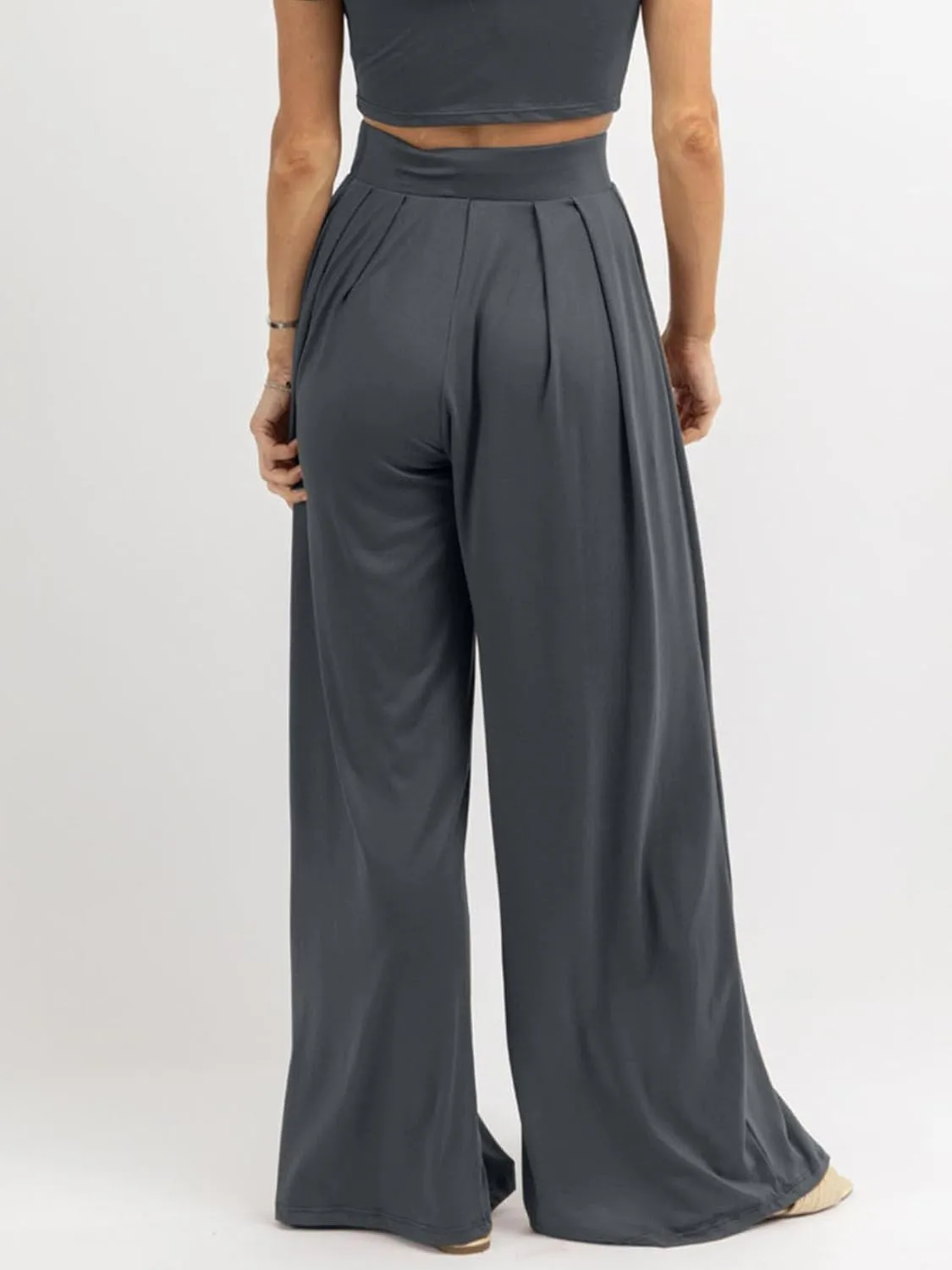 Womens Wide Leg Pants Casual Palazzo Flowy Pleated Trouser Woman Elastic High Waisted Loose Fit Lounge Pant Comfy 2025