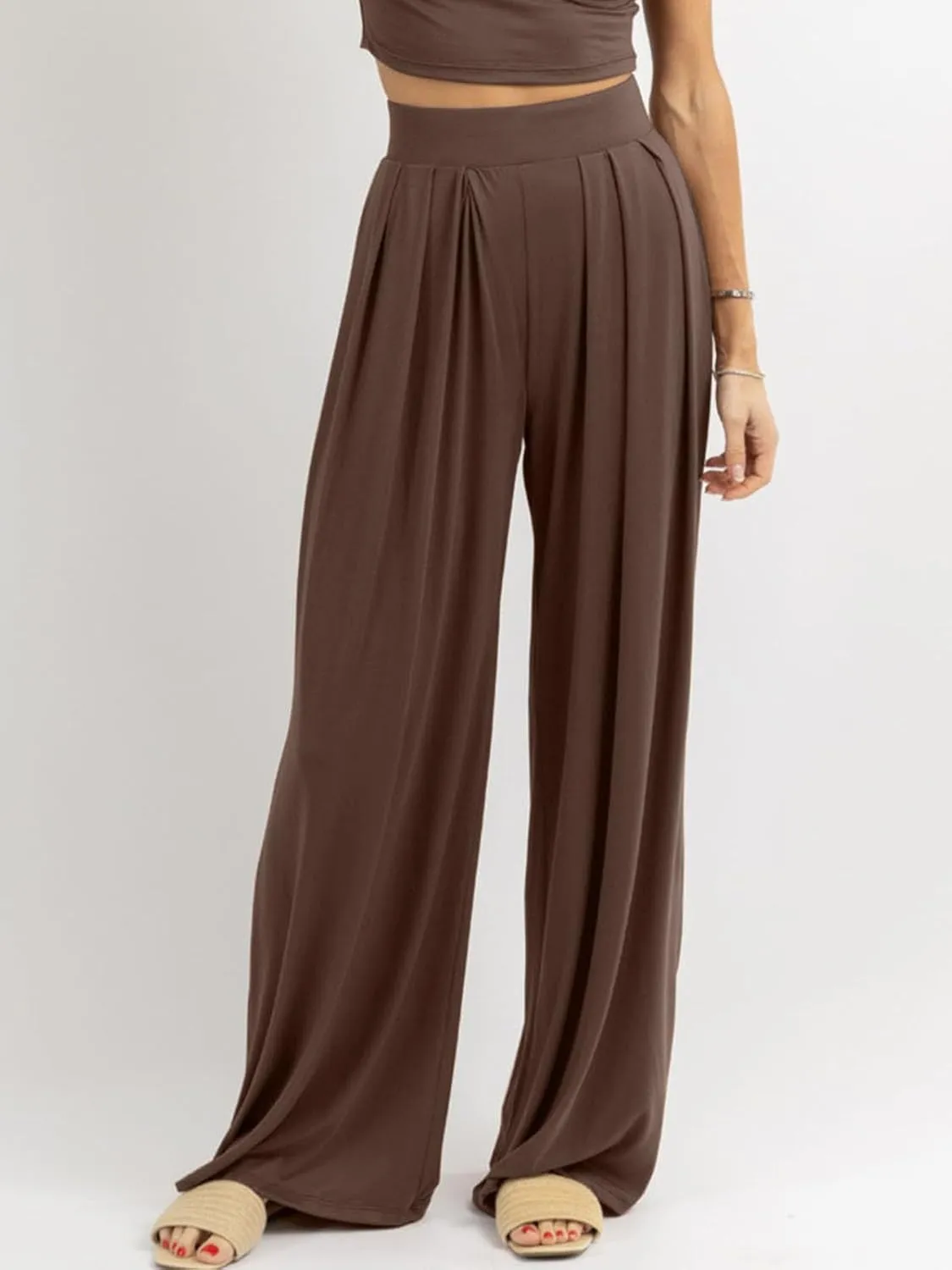 Womens Wide Leg Pants Casual Palazzo Flowy Pleated Trouser Woman Elastic High Waisted Loose Fit Lounge Pant Comfy 2025