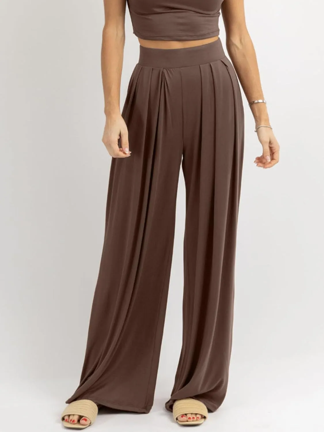 Womens Wide Leg Pants Casual Palazzo Flowy Pleated Trouser Woman Elastic High Waisted Loose Fit Lounge Pant Comfy 2025
