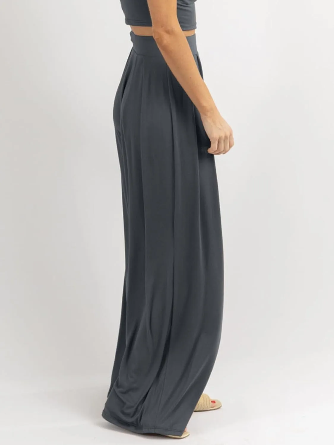 Womens Wide Leg Pants Casual Palazzo Flowy Pleated Trouser Woman Elastic High Waisted Loose Fit Lounge Pant Comfy 2025