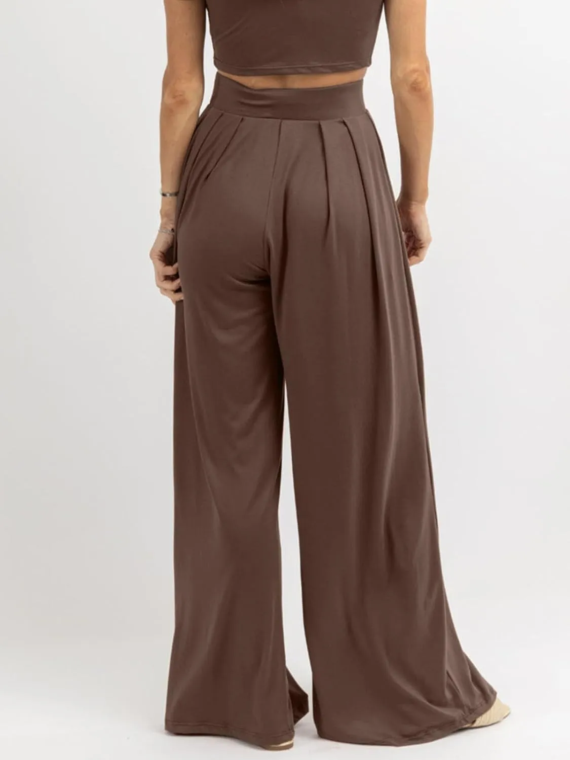 Womens Wide Leg Pants Casual Palazzo Flowy Pleated Trouser Woman Elastic High Waisted Loose Fit Lounge Pant Comfy 2025