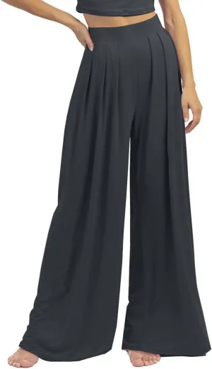Womens Wide Leg Pants Casual Palazzo Flowy Pleated Trouser Woman Elastic High Waisted Loose Fit Lounge Pant Comfy 2025