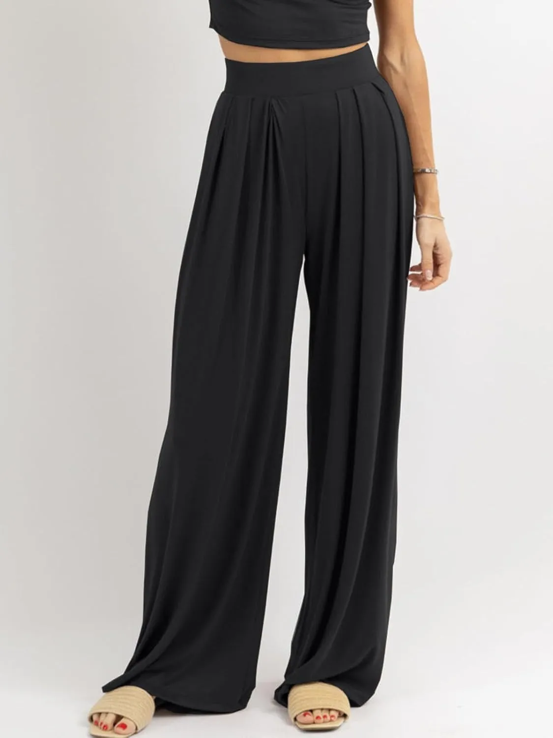 Womens Wide Leg Pants Casual Palazzo Flowy Pleated Trouser Woman Elastic High Waisted Loose Fit Lounge Pant Comfy 2025