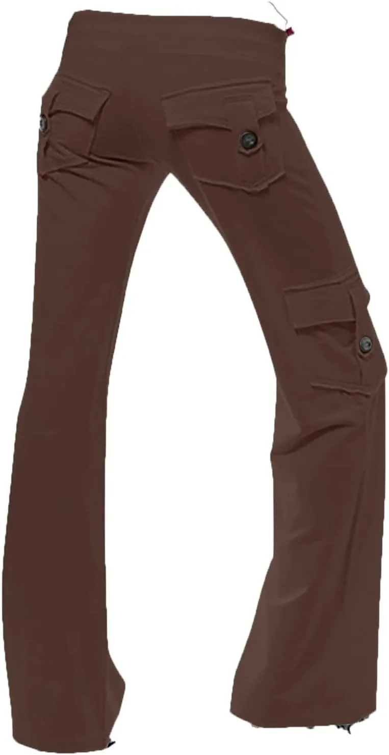Womens Yoga Leggings Cargo Pants Stretchy Drawstring Elastic Waist Loose Trousers Side Pockets Wide Leg Yoga Leggings