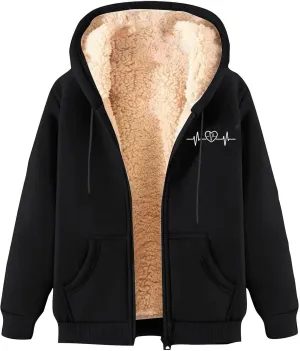 Womens Zip Up Hoodies Fleece Lined Plus Size Zipper Jackets with Pockets Casual Trendy Long Sleeve Hooded Coats