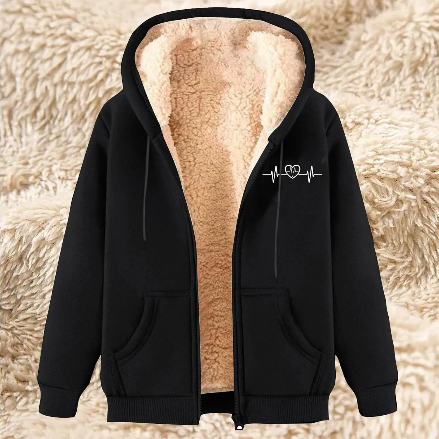 Womens Zip Up Hoodies Fleece Lined Plus Size Zipper Jackets with Pockets Casual Trendy Long Sleeve Hooded Coats