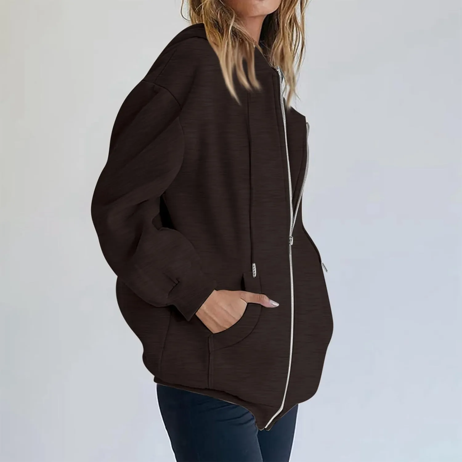 Womens Zip Up Hoodies Trendy Long Sleeve Plus Size Sweatshirts with Hood Lightweight Dressy Casual Tops Jackets Coat