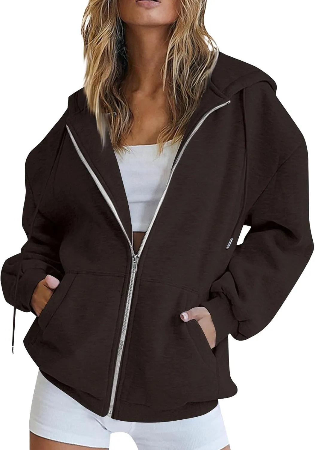 Womens Zip Up Hoodies Trendy Long Sleeve Plus Size Sweatshirts with Hood Lightweight Dressy Casual Tops Jackets Coat