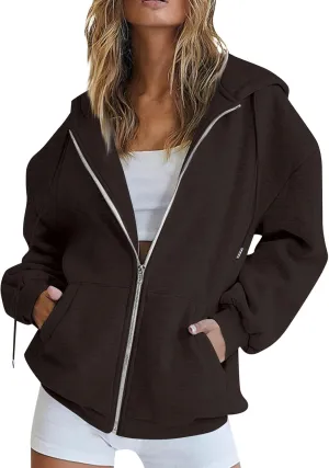 Womens Zip Up Hoodies Trendy Long Sleeve Plus Size Sweatshirts with Hood Lightweight Dressy Casual Tops Jackets Coat