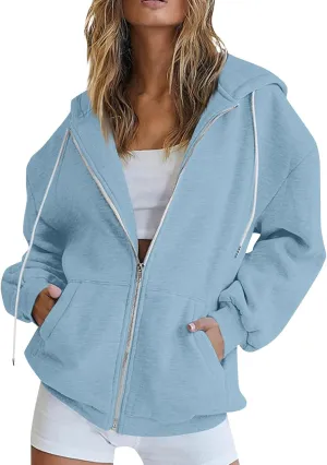Womens Zip Up Hoodies Trendy Long Sleeve Plus Size Sweatshirts with Hood Lightweight Dressy Casual Tops Jackets Coat