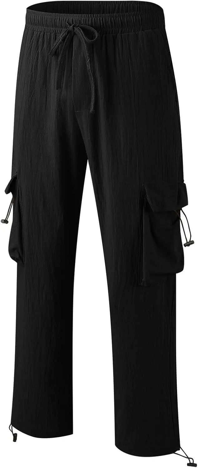 Work Pants for Men Slim Fit Mens Casual Workout Pants Relaxed Fit Comfy Lightweight Drawstring Chino Cargo Pants