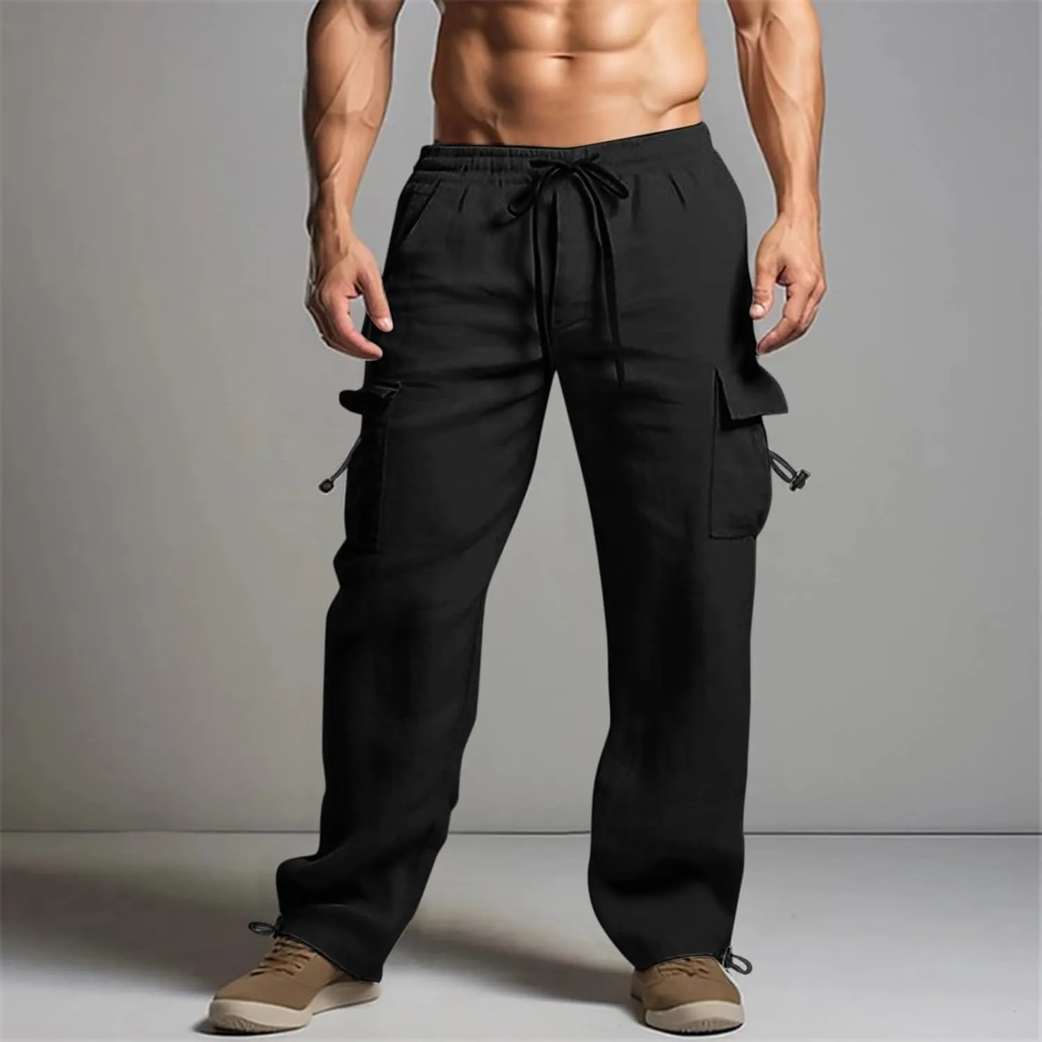 Work Pants for Men Slim Fit Mens Casual Workout Pants Relaxed Fit Comfy Lightweight Drawstring Chino Cargo Pants