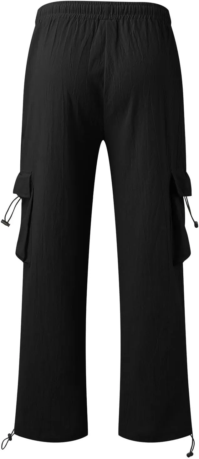 Work Pants for Men Slim Fit Mens Casual Workout Pants Relaxed Fit Comfy Lightweight Drawstring Chino Cargo Pants