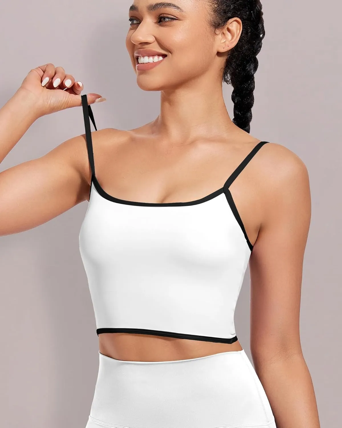 XUNYU Women Longline Sports Bras,Padded Workout Tank Tops Spaghetti Straps Square Neck Yoga Crop