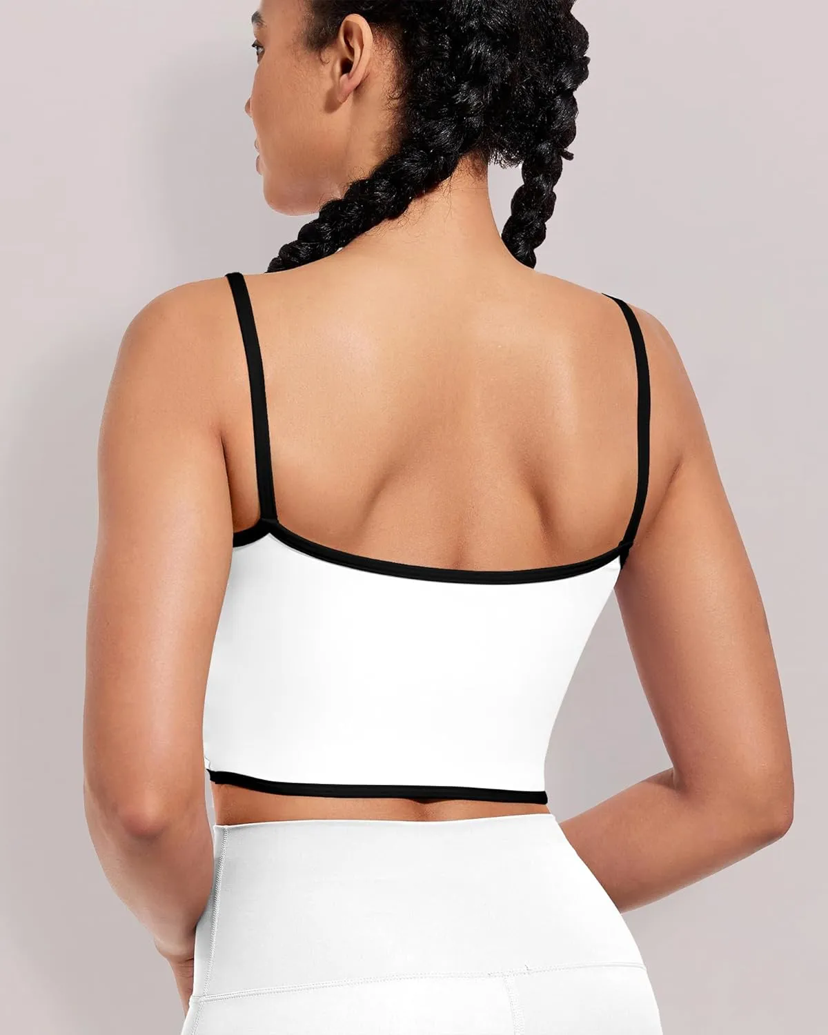 XUNYU Women Longline Sports Bras,Padded Workout Tank Tops Spaghetti Straps Square Neck Yoga Crop