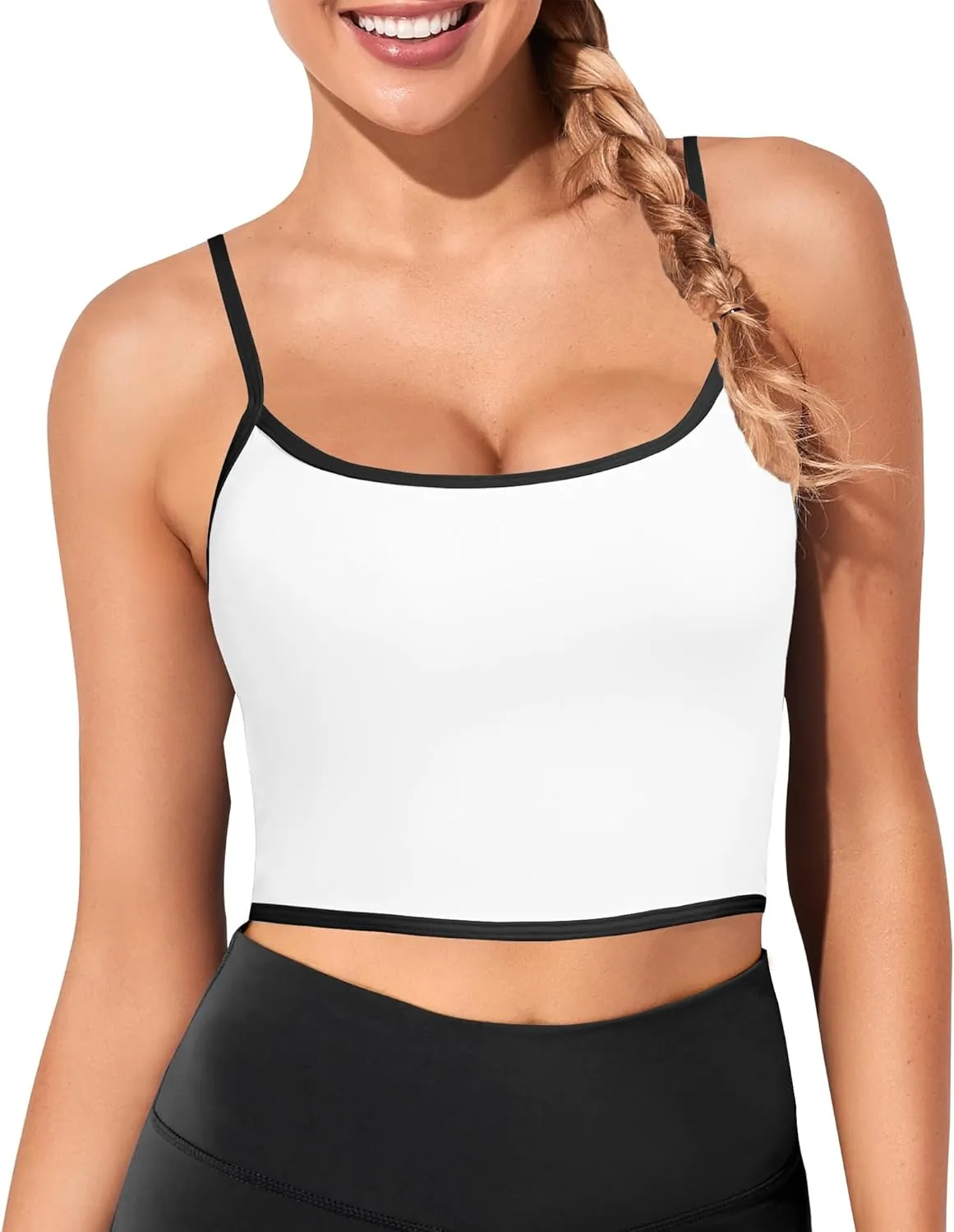 XUNYU Women Longline Sports Bras,Padded Workout Tank Tops Spaghetti Straps Square Neck Yoga Crop