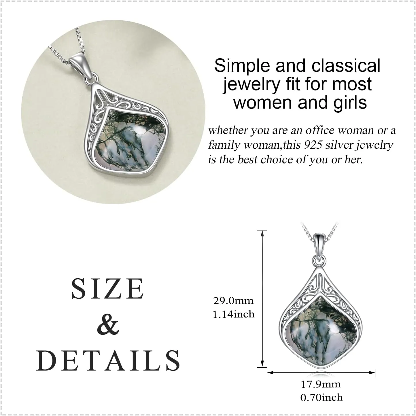 YAFEINI Teardrop Necklace Sterling Silver Filigree Irish Pendant Necklace Natural Stone Moonstone/Lapis Lazuli/Larimar/Moss Agate Necklace Jewelry