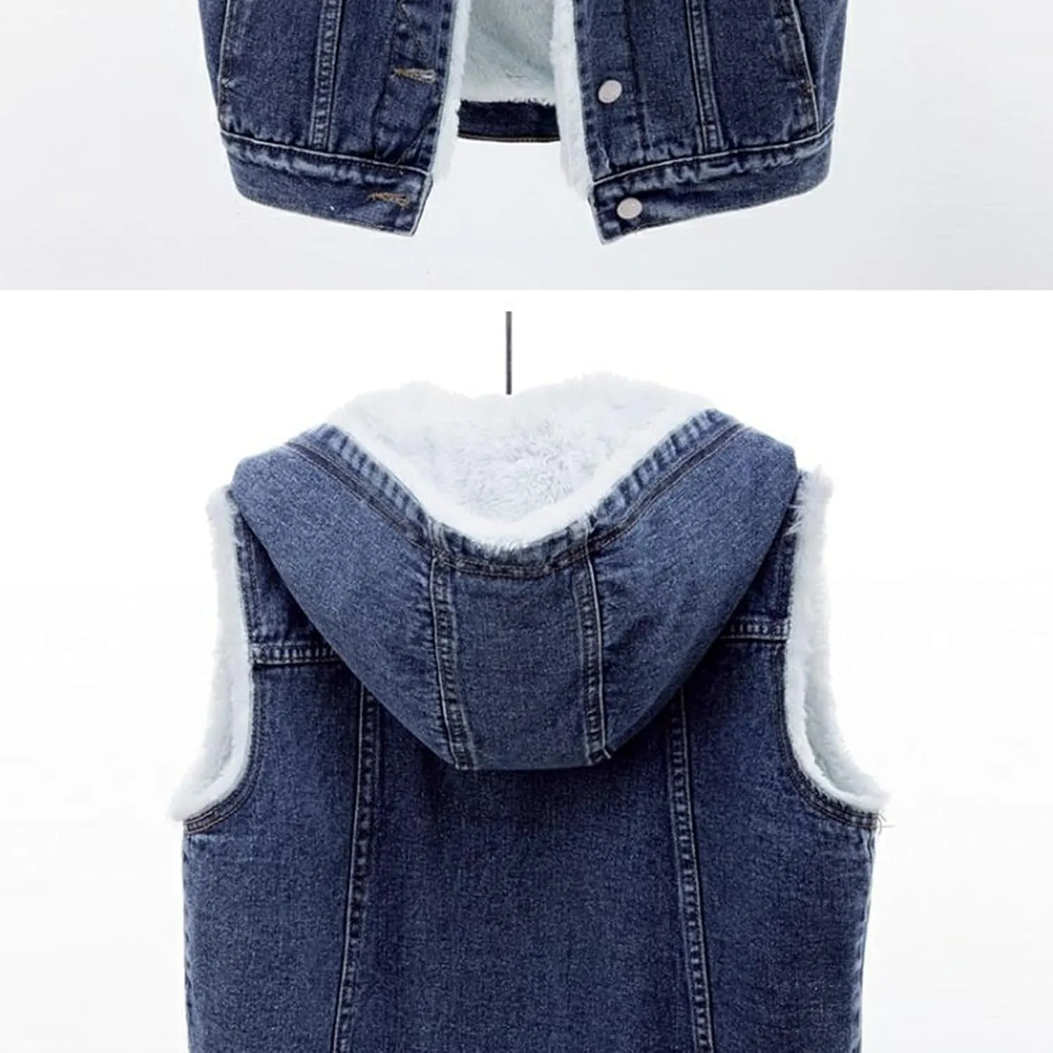 yardsong Women's Sherpa Fleece Lined Denim Vest Button Down Hooded Sleeveless Warm Jean Jacket Casual Comfy Outerwear
