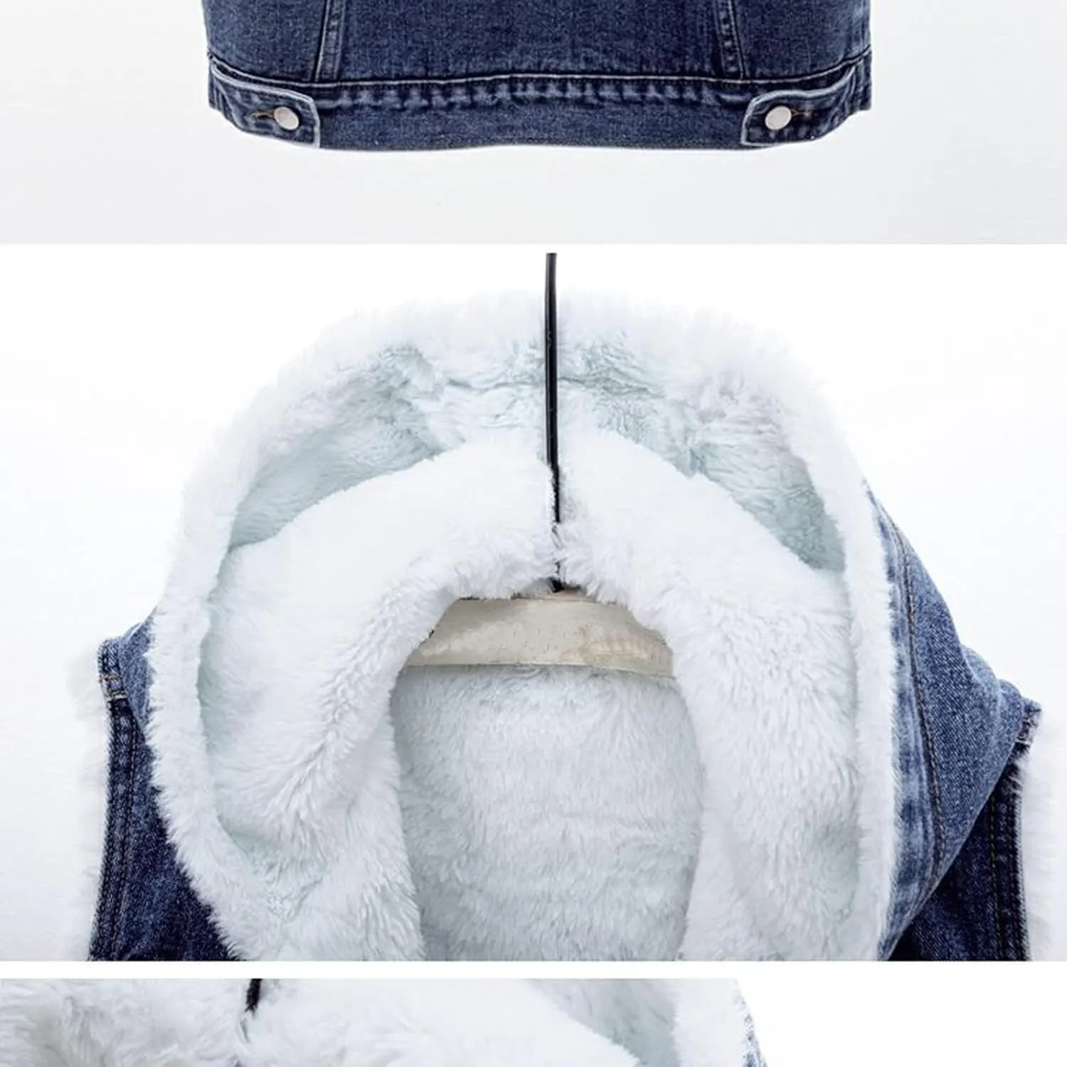 yardsong Women's Sherpa Fleece Lined Denim Vest Button Down Hooded Sleeveless Warm Jean Jacket Casual Comfy Outerwear