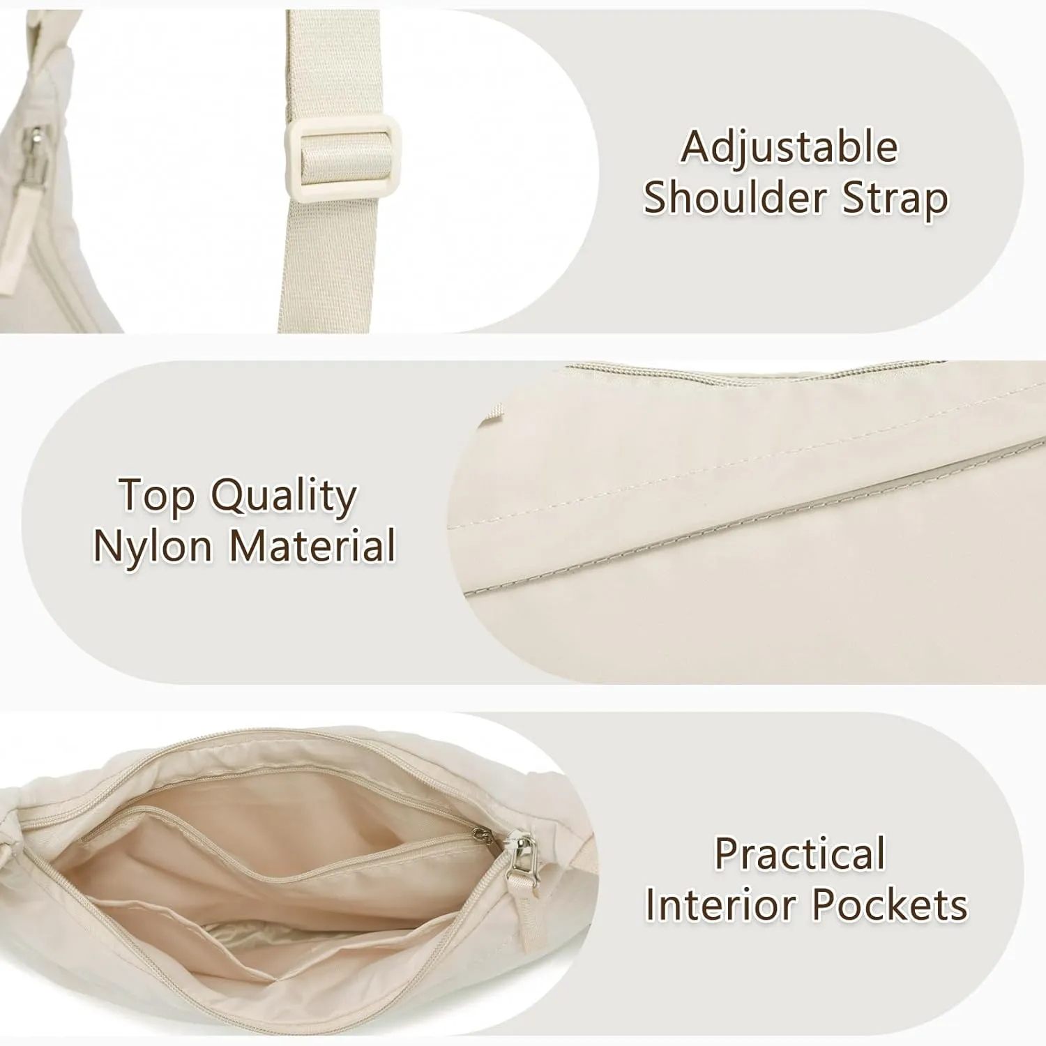 YIKOEE Crescent Crossbody Bag for Women Nylon Shoulder Hobo Purse with Adjustable Strap