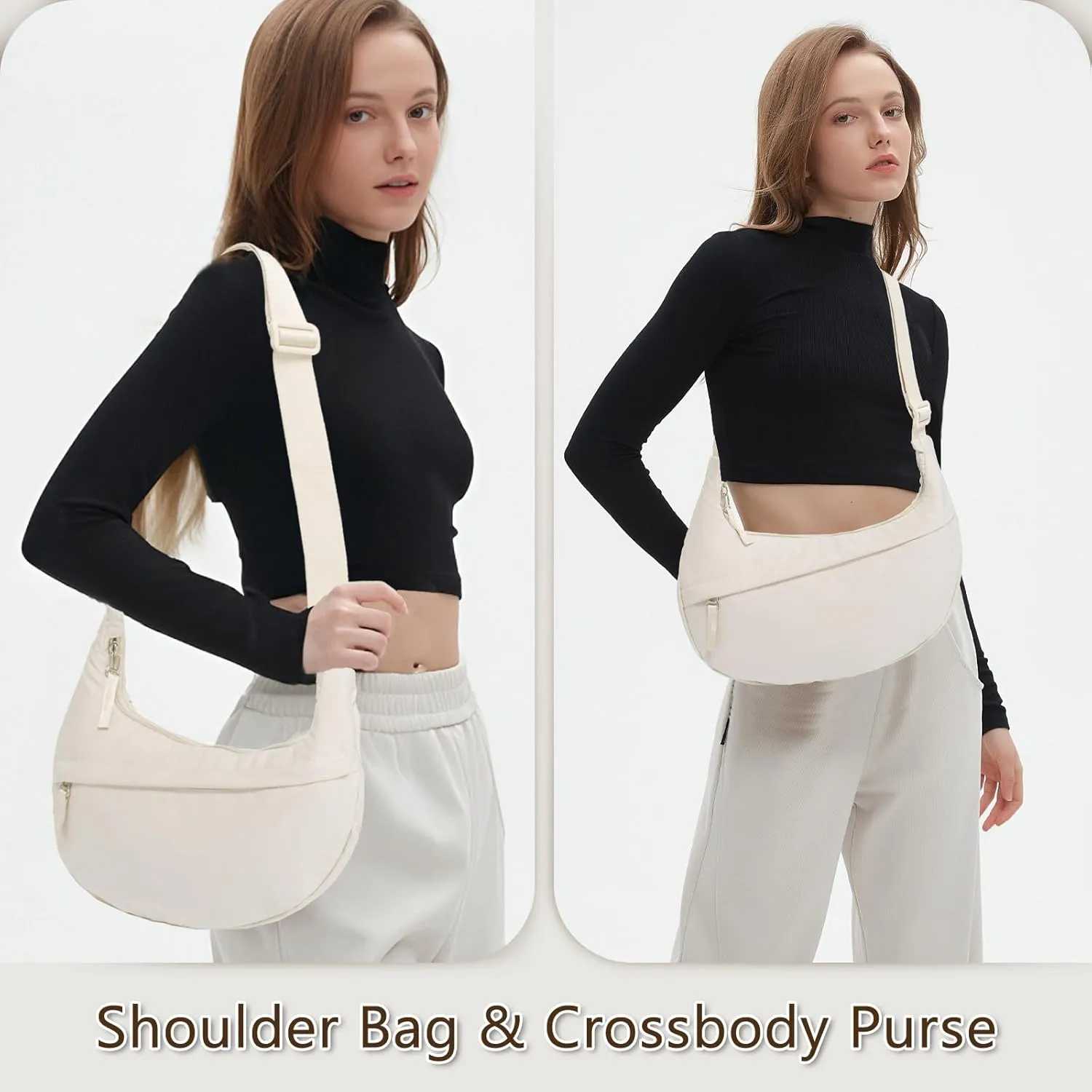 YIKOEE Crescent Crossbody Bag for Women Nylon Shoulder Hobo Purse with Adjustable Strap