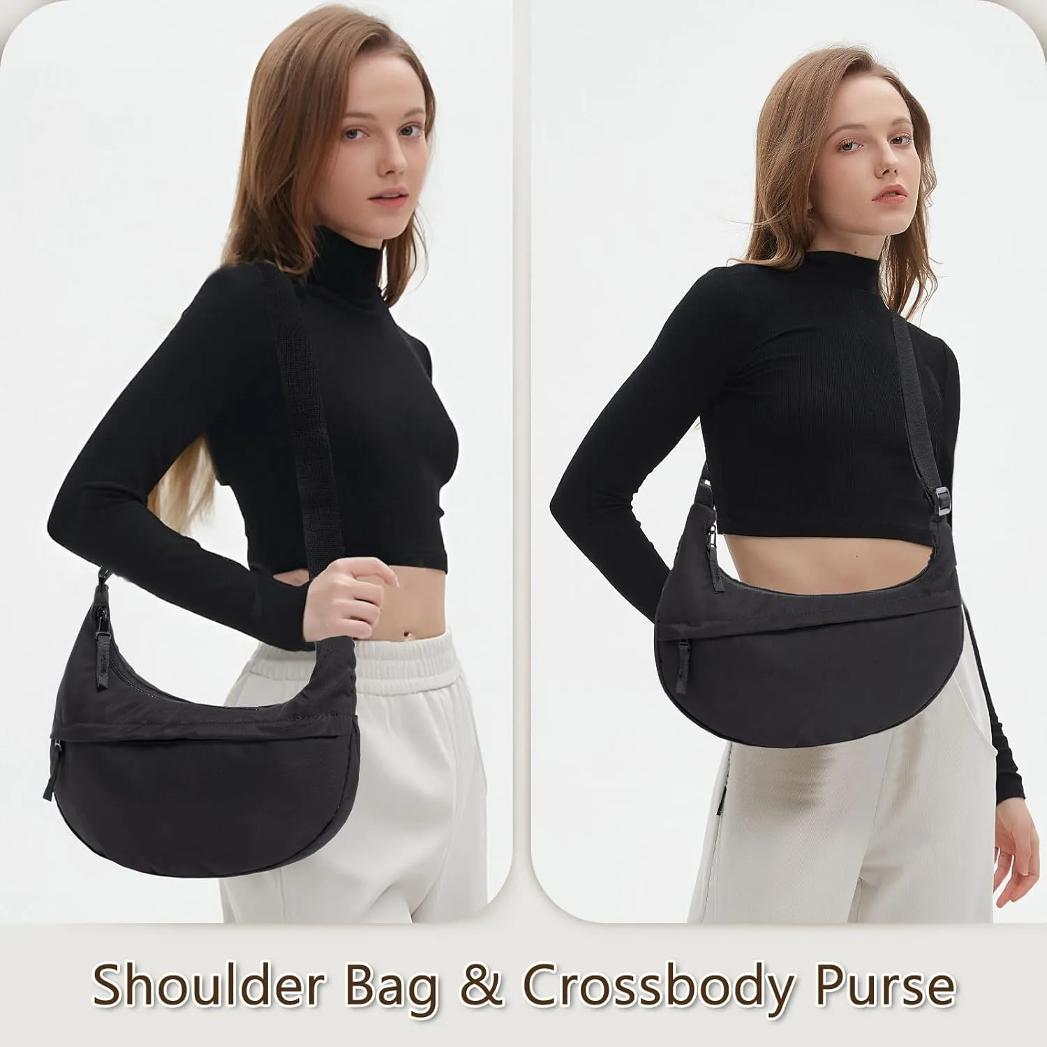 YIKOEE Crescent Crossbody Bag for Women Nylon Shoulder Hobo Purse with Adjustable Strap