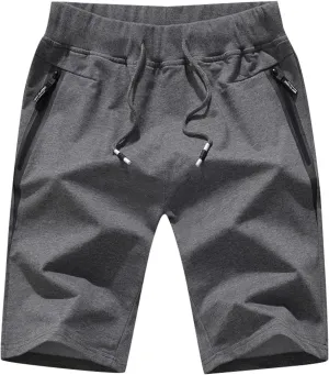 Ymosrh Mens Shorts Casual Drawstring Elastic Waist Workout Shorts with Zipper Pockets