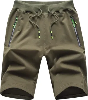 Ymosrh Mens Shorts Casual Drawstring Elastic Waist Workout Shorts with Zipper Pockets