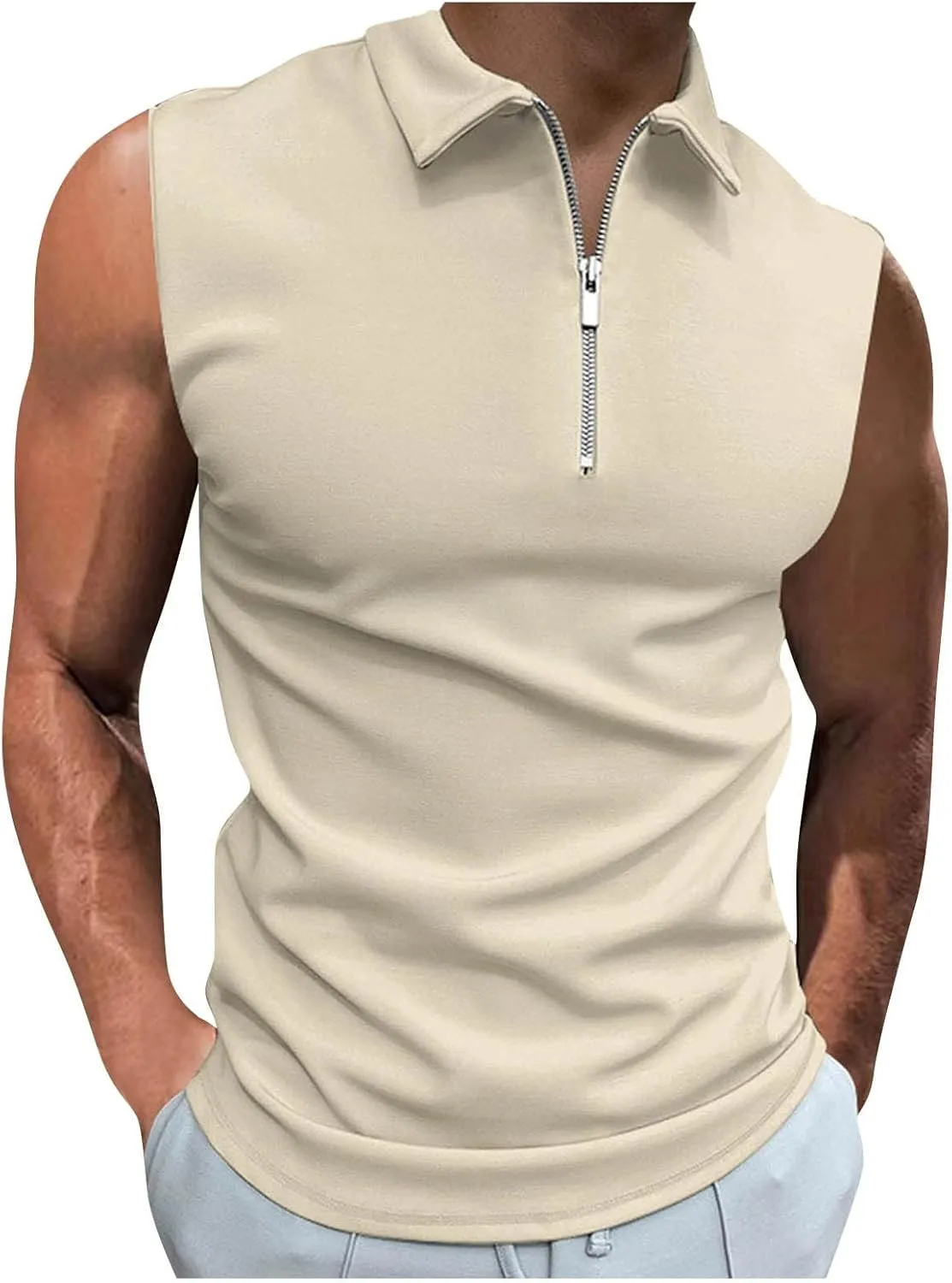 Ymosrh Men's Tank Top Undershirt Quarter Zipper Sleeveless Polo Shirts Casual Slim Fit Tank Shirt for Men, S-3XL