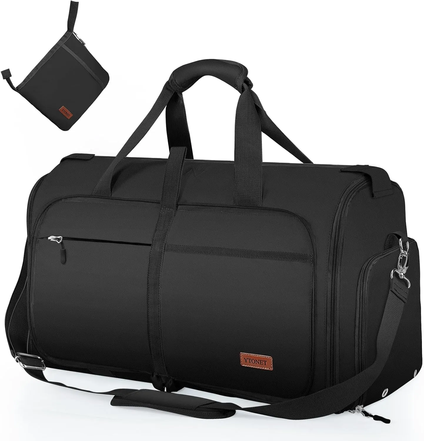 Ytonet Garment Bags for Travel, Foldable Garment Duffle Bags for Women men, Convertible Travel Garment Bag with Shoe Compartment, 2 in 1 Hanging Suitcase Suit Water Resistant Weekender Bag, Black
