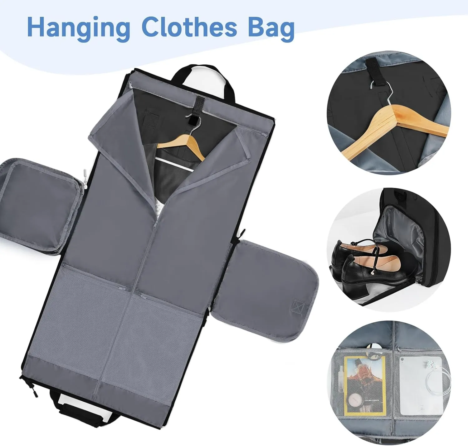 Ytonet Garment Bags for Travel, Foldable Garment Duffle Bags for Women men, Convertible Travel Garment Bag with Shoe Compartment, 2 in 1 Hanging Suitcase Suit Water Resistant Weekender Bag, Black