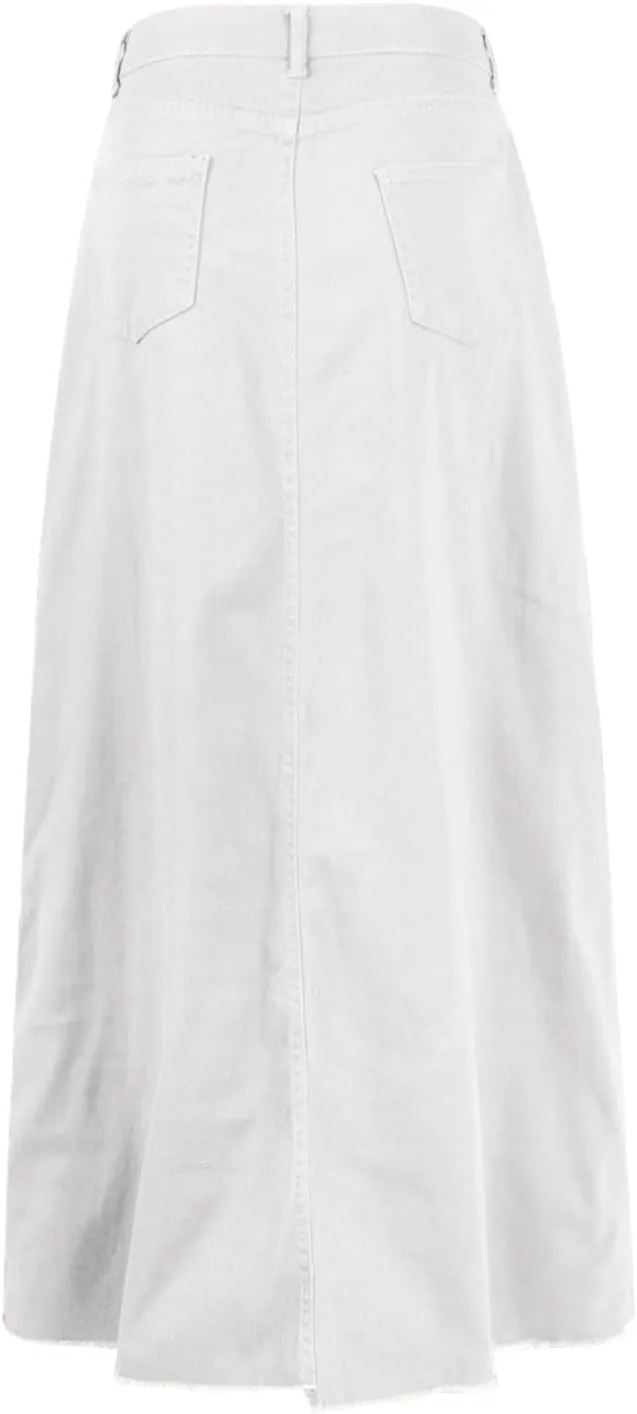 YUTANRAL Long Denim Skirt for Women Trendy Casual A-Line Maxi Skirt High Waisted Jean Skirt with Pockets