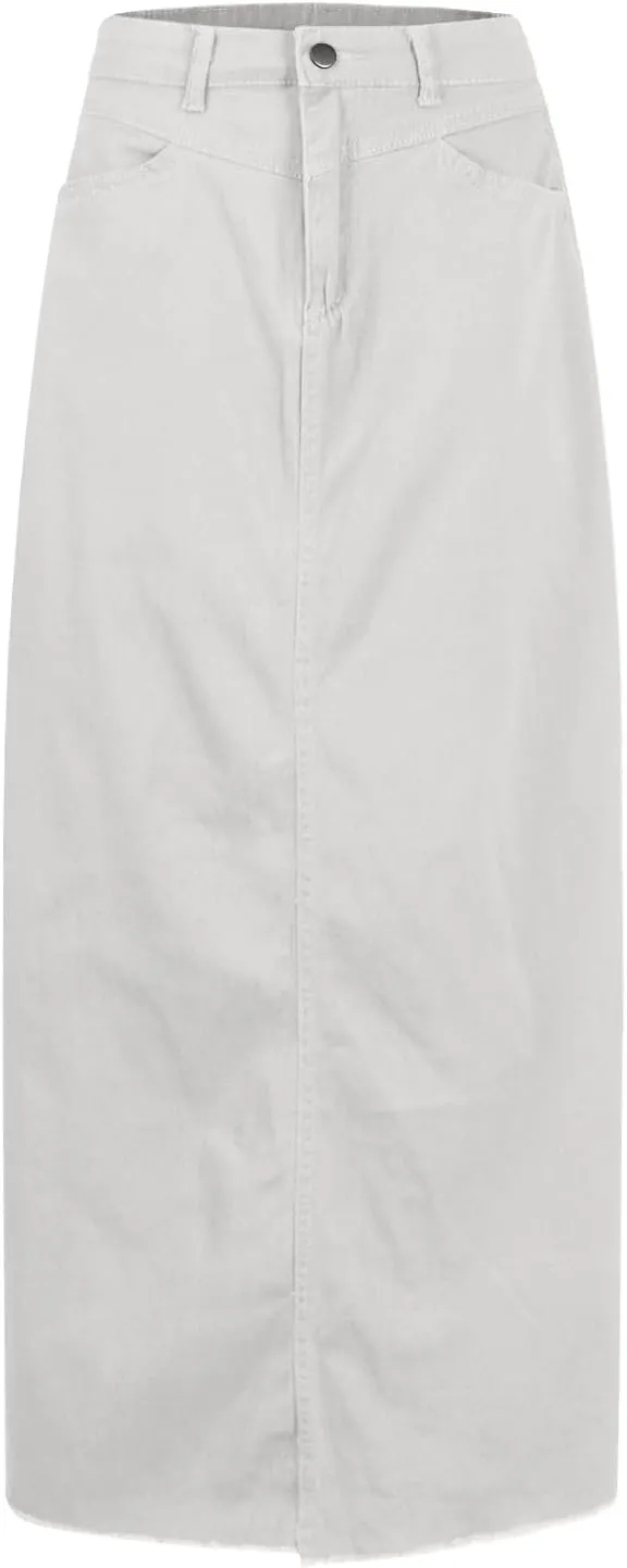 YUTANRAL Long Denim Skirt for Women Trendy Casual A-Line Maxi Skirt High Waisted Jean Skirt with Pockets