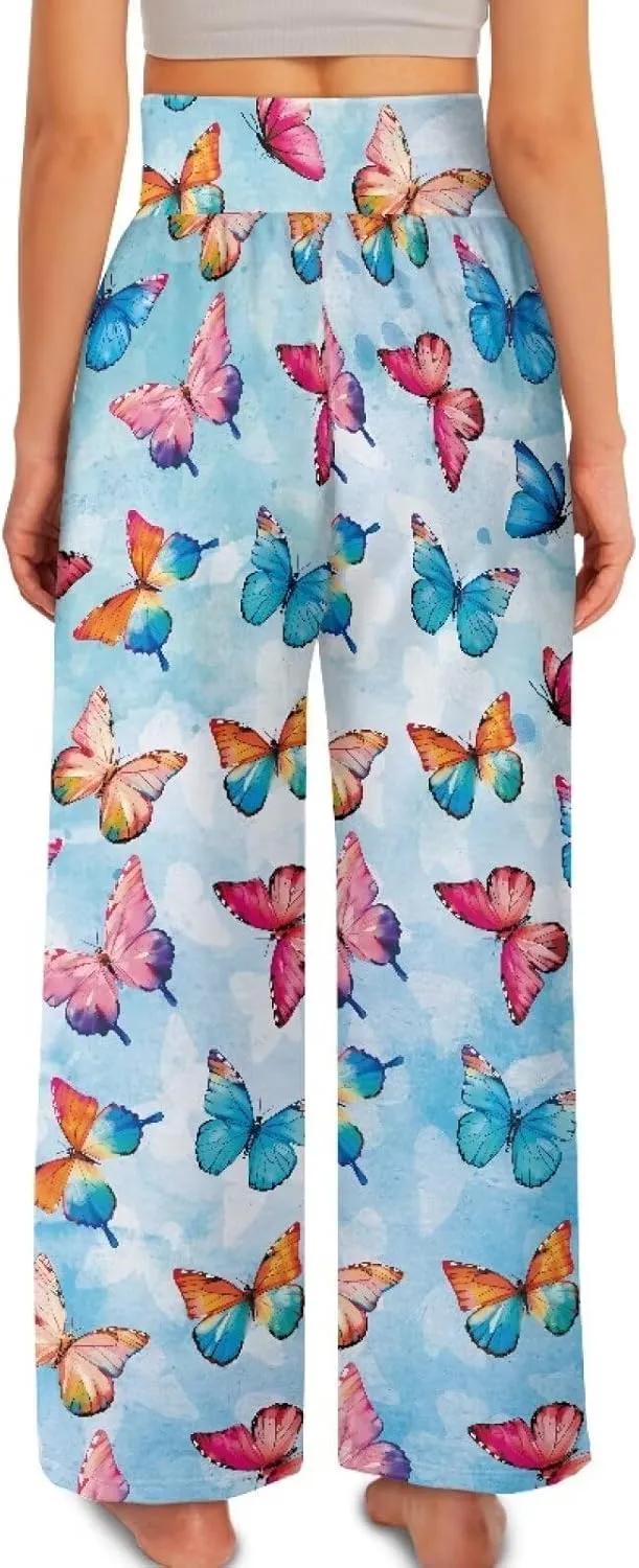 Yuuxorilu Womens Wide Leg Palazzo Pants Casual High Waist Flowy Trousers Loose Lounge Pant with Pockets