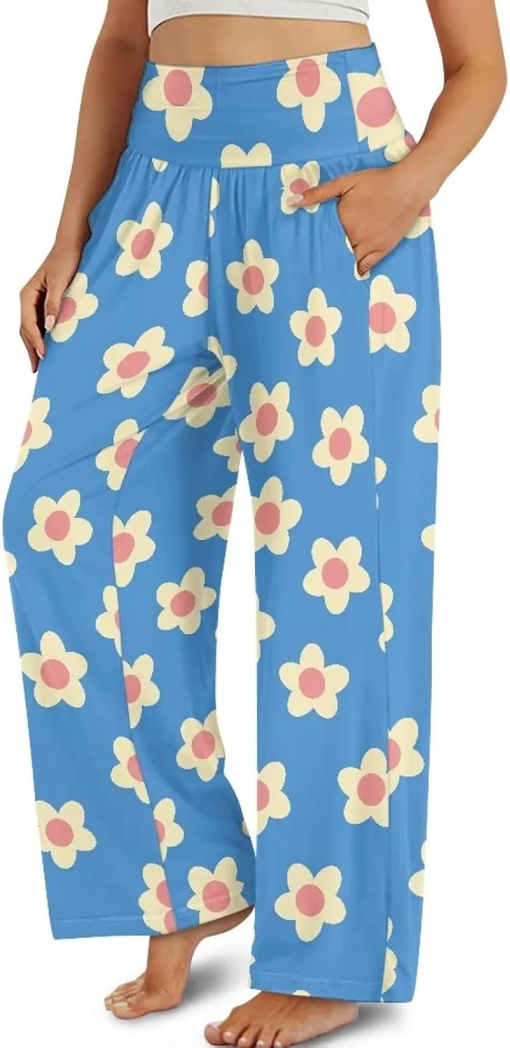 Yuuxorilu Womens Wide Leg Palazzo Pants Casual High Waist Flowy Trousers Loose Lounge Pant with Pockets
