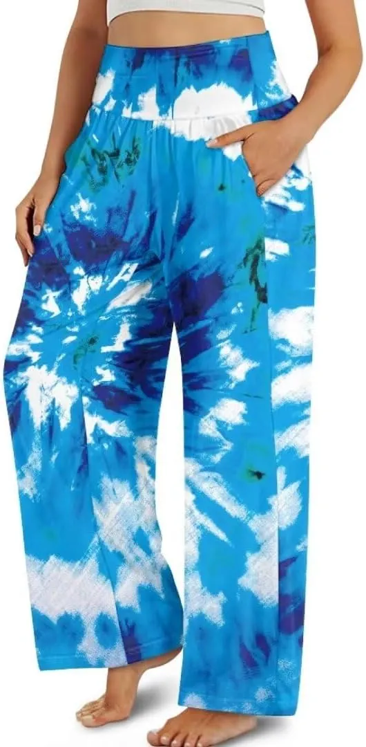 Yuuxorilu Womens Wide Leg Palazzo Pants Casual High Waist Flowy Trousers Loose Lounge Pant with Pockets