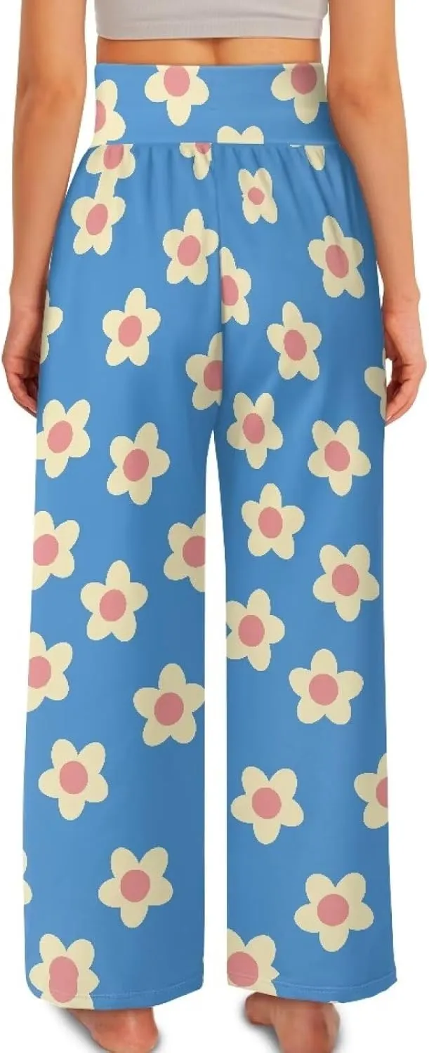 Yuuxorilu Womens Wide Leg Palazzo Pants Casual High Waist Flowy Trousers Loose Lounge Pant with Pockets