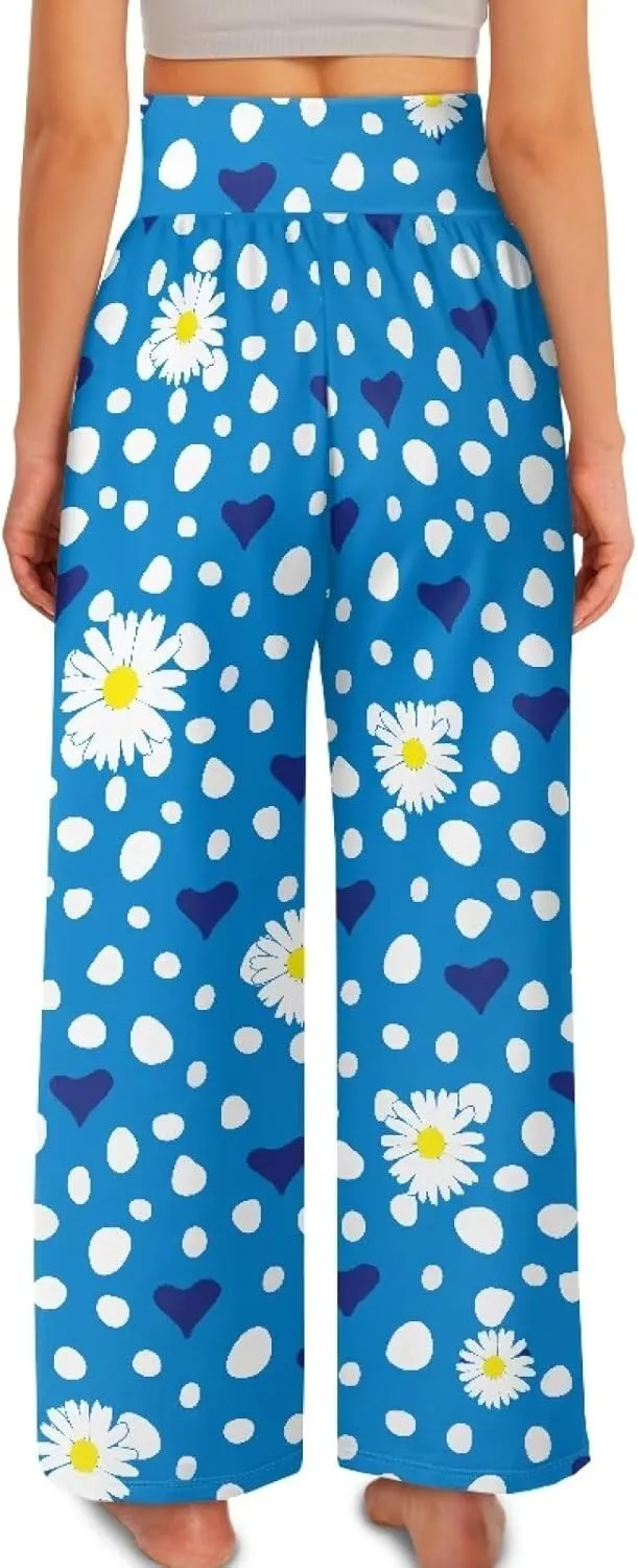 Yuuxorilu Womens Wide Leg Palazzo Pants Casual High Waist Flowy Trousers Loose Lounge Pant with Pockets