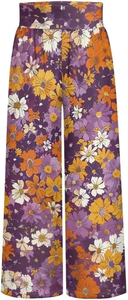 Yuuxorilu Womens Wide Leg Palazzo Pants Casual High Waist Flowy Trousers Loose Lounge Pant with Pockets