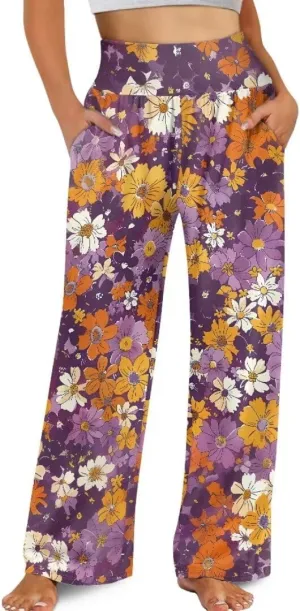 Yuuxorilu Womens Wide Leg Palazzo Pants Casual High Waist Flowy Trousers Loose Lounge Pant with Pockets