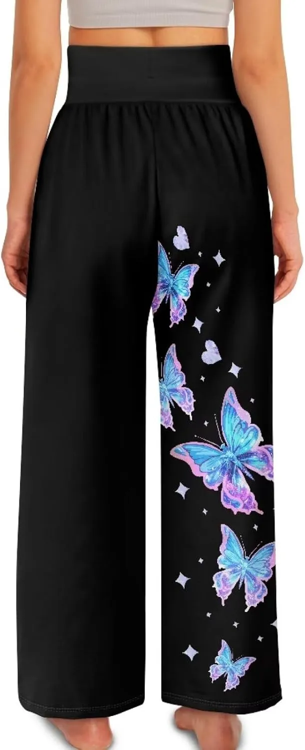 Yuuxorilu Womens Wide Leg Palazzo Pants Casual High Waist Flowy Trousers Loose Lounge Pant with Pockets