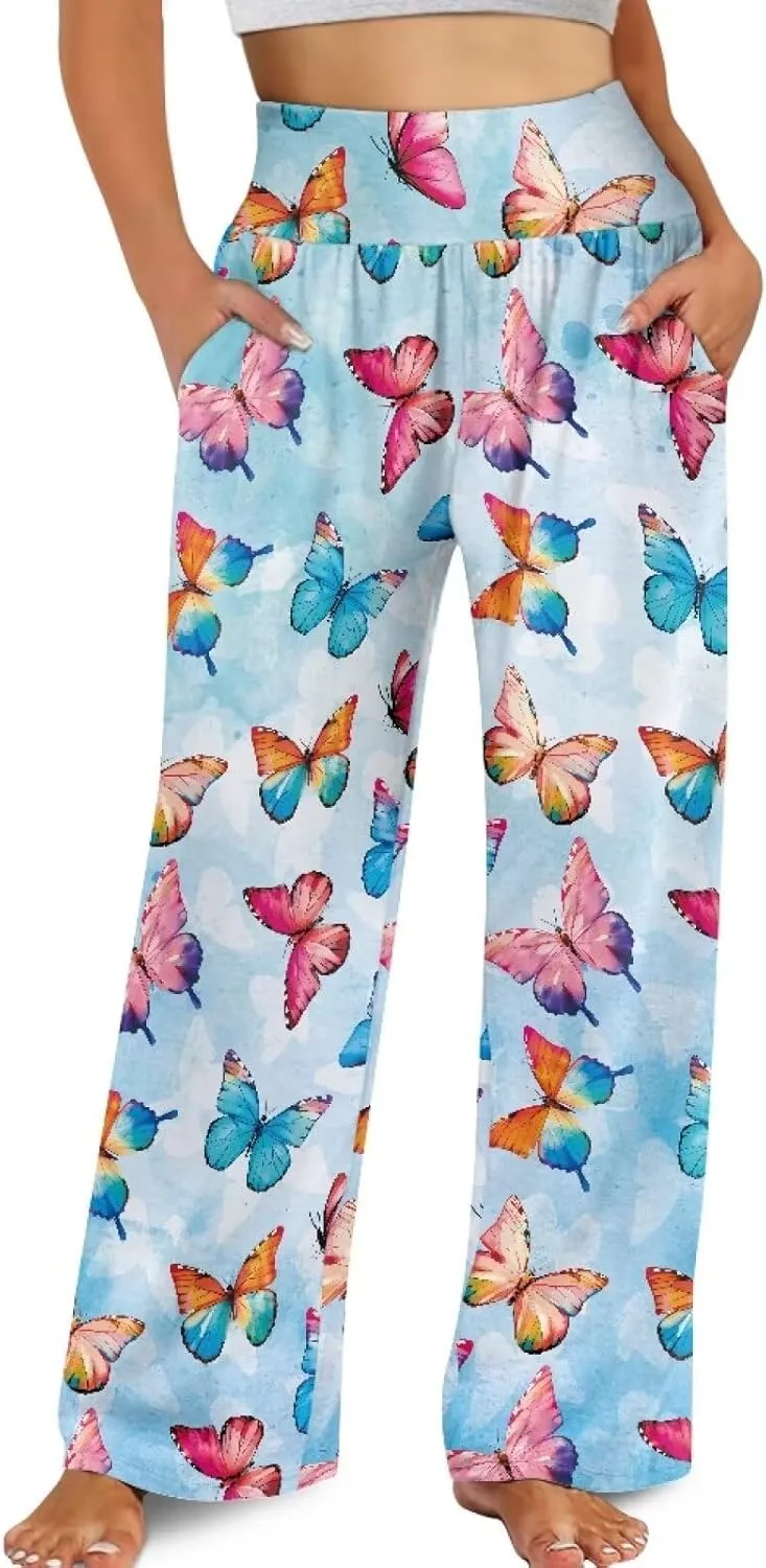 Yuuxorilu Womens Wide Leg Palazzo Pants Casual High Waist Flowy Trousers Loose Lounge Pant with Pockets