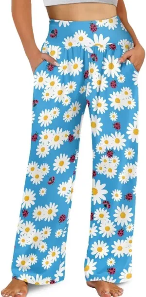 Yuuxorilu Womens Wide Leg Palazzo Pants Casual High Waist Flowy Trousers Loose Lounge Pant with Pockets