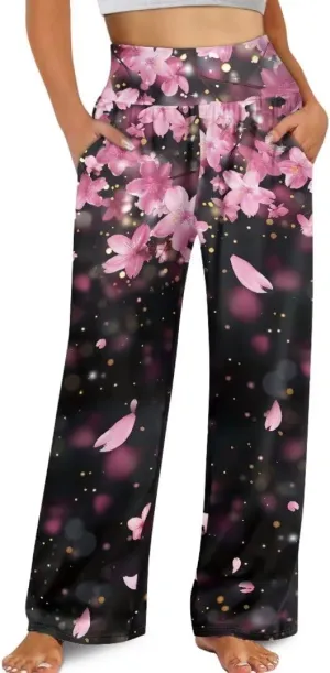 Yuuxorilu Womens Wide Leg Palazzo Pants Casual High Waist Flowy Trousers Loose Lounge Pant with Pockets